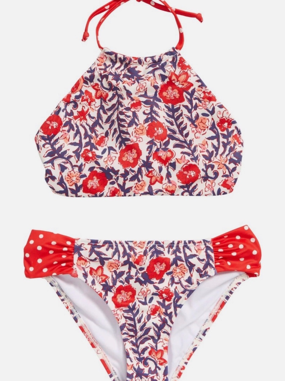 Billabong Free Babe Reversible Girls Floral Halter Bikini in Red, Navy and White